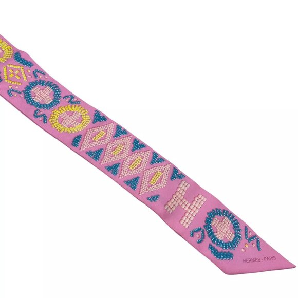 Authentic HERMES Twilly Twill Scarf Pink Silk - Picture 5 of 10